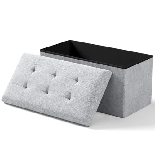White Storage Ottoman Bench with Folding Foot Rest, 15 x 43 x 15 Inches
