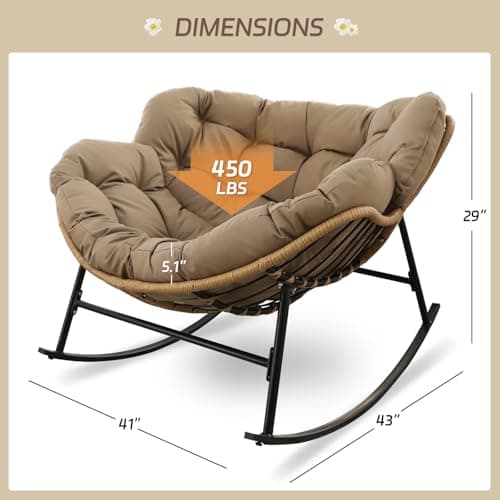 BULEXYARD Brown Wicker Royal Rocking Egg Chair, Oversized & Cozy for Balcony & Porch