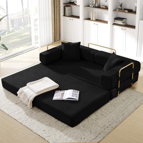 JEEOHEY Convertible Sofa Bed, Queen Size Memory Foam Couch for Living Room & Bedroom, Black