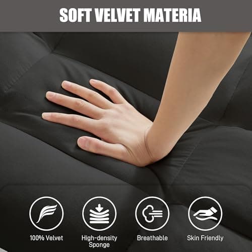 3-in-1 Velvet Convertible Sleeper Sofa Bed, Dark Black-adjustable Backrest