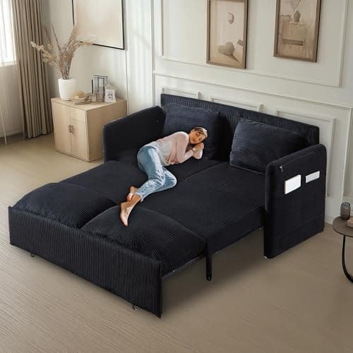3-in-1 Corduroy Green Pullout Couch Bed with Side Pockets