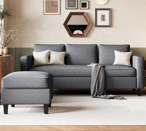 JAMFLY L-Shaped Couch for Living Room, Dark Grey Reversible Chaise