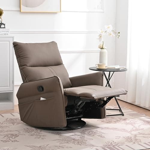 Swivel Recliner Chair for Nursery and Living Room (Brown)