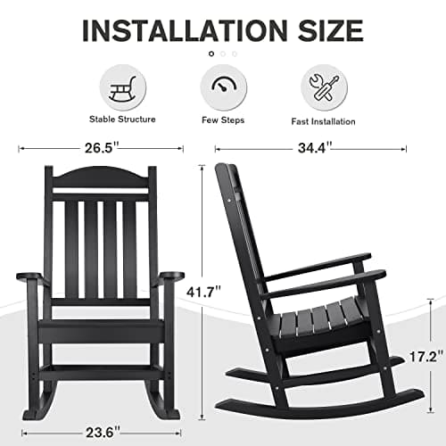 Devoko HDPE Outdoor Rocking Chair, Black, High Back, All Weather