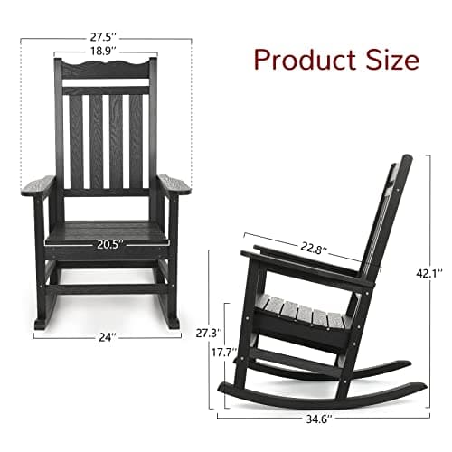 Stoog All-Weather Patio Rocking Chair, Black, 400 lbs Capacity