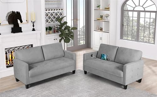 STHOUYN Light Grey 2 Seater Tufted Loveseat Sofa, Mid Century Modern, Living Room, Dorm, Office