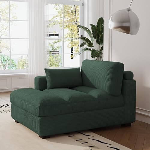 Gray Oversized Corduroy Chaise Lounge with Right Armrest & Cushy Recliner Couch - Solid Wood Solid Cover