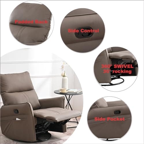 Swivel Recliner Chair for Nursery and Living Room (Brown)