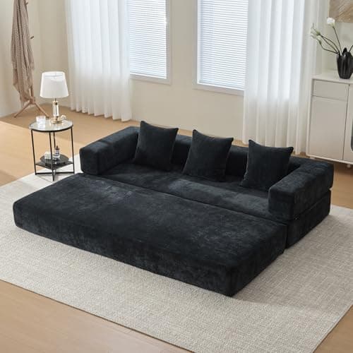 Beige Cylindrical Pillow Convertible Sleeper Sofa Bed
