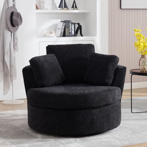 Modern Black Swivel Barrel Chair for Nursery, Living Room, Bedroom
