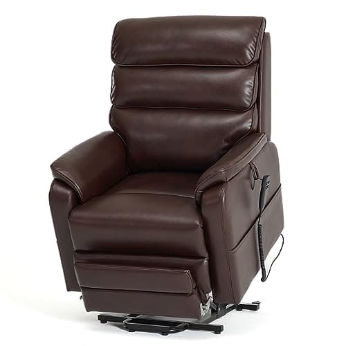 Irene House 9198L Tall Power Lift Chair with Heat Massage & Footrest(Brown Faux Leather)