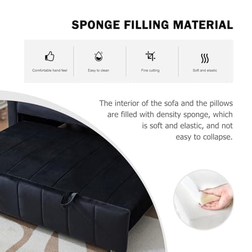 Black 55.51" 3-in-1 Futon Sofa Bed with Pullout Bed & Adjustable Backrest