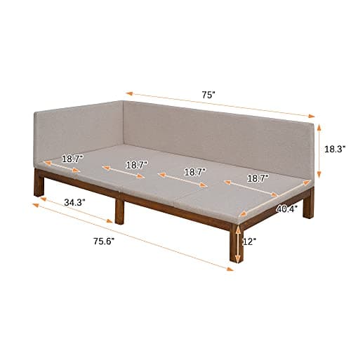Upholstered Daybed Sofa Bed with Linen Cover, Twin Size, Beige