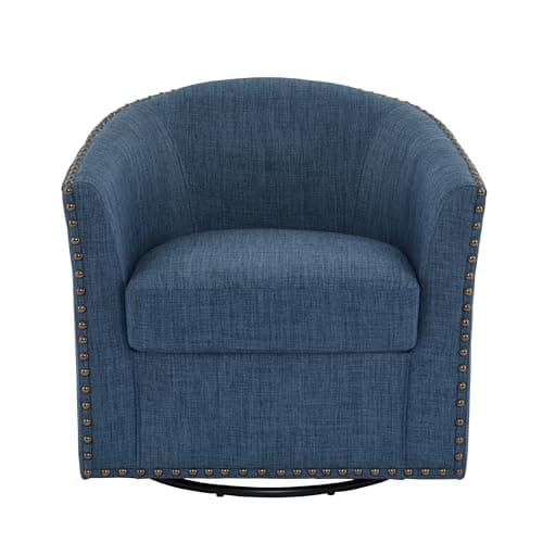 Flax Brown UIXE 360° Swivel Barrel Chair Set (2)fabric Living Room, Bedroom