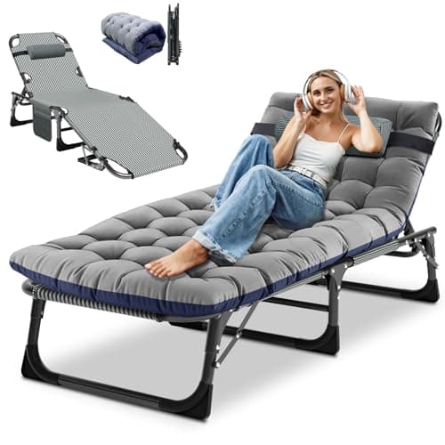 DoCred Heavy Duty Adjustable 5-Position Chaise Lounge Chair for Outdoor Sunbathing Beach Pool Lawn Camping