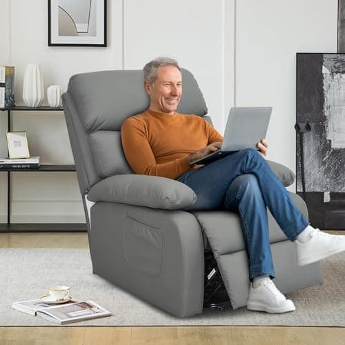 Electric Recliner Lift Chair for Elderly, Brown with Side Pocket & Remote Control