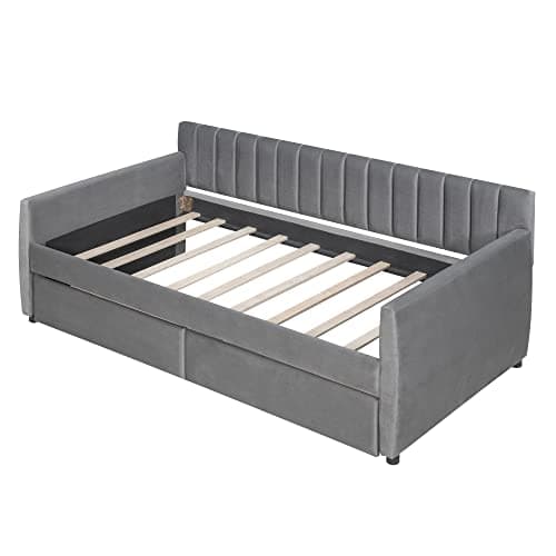 Bellemave Twin Size Daybed with Storage Drawers, Velvet Upholstered Sofa Bed
