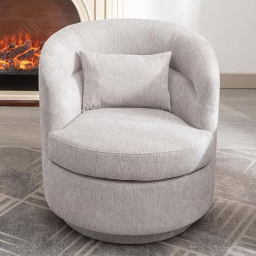 Modern Swivel Barrel Chair with Pillow for Living Room or Bedroom - Grey