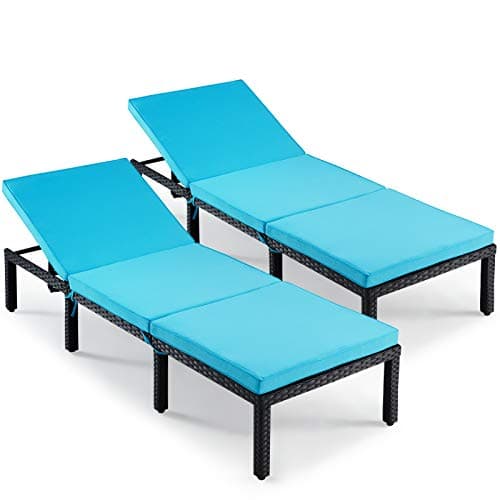 ECOTOUGE Khaki PE Wicker Pool Lounge Chair Set, 5-Position Adjustable Backrest