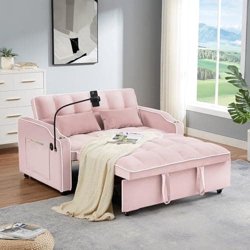 3-in-1 Velvet Convertible Sofa Bed with Storage & USB Port, Gray