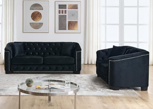 Velvet Chesterfield Sofa Set - Black