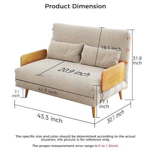 3-in-1 Convertible Chair Bed Sleeper for Adults, Linen Convertable Chair with Wooden Arms & Pillows