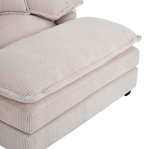 Oversized Cream White Corduroy Chaise Lounge Chair & Ottomans
