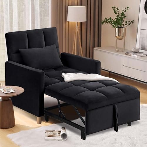 3 in 1 Convertible Sleeper Sofa, Black with Adjustable Backrest