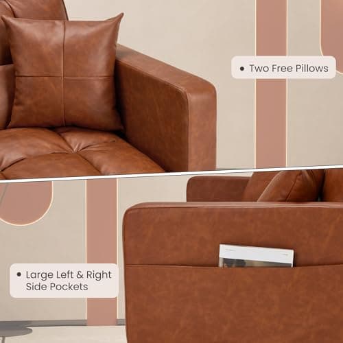ECOTOUGE Convertible Futon Couch, Brown with Adjustable Backrest