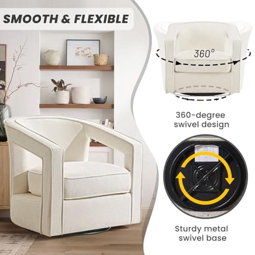 Furniliving Balcany White Chenille Swivel Accent Chair