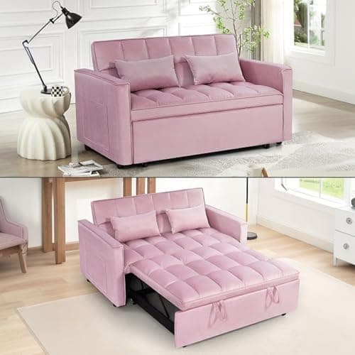 Black 3-in-1 Velvet Couch Bed with Recliner and Pillows, Full Size Sleeper Sofa