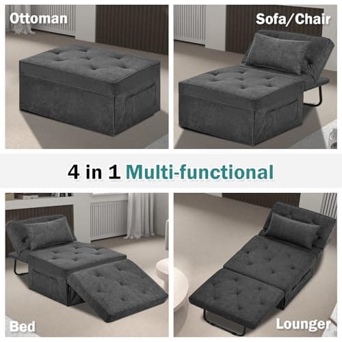 4-in-1 Convertible Sofa Bed with Adjustable Backrest, Gray (Large)