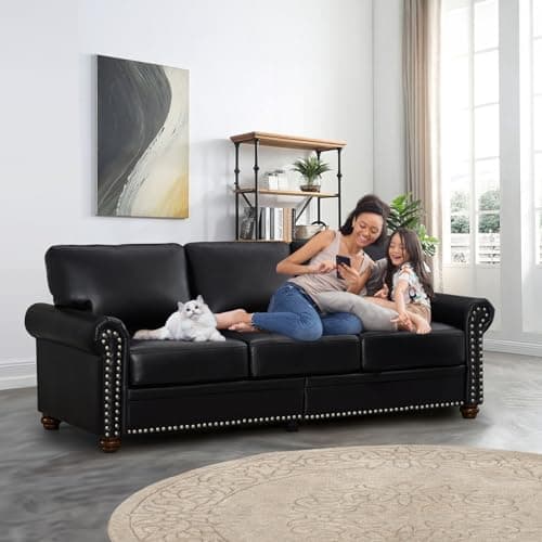 JEEOHEY Modern Faux Leather Sofa with Storage and Rolled Arm