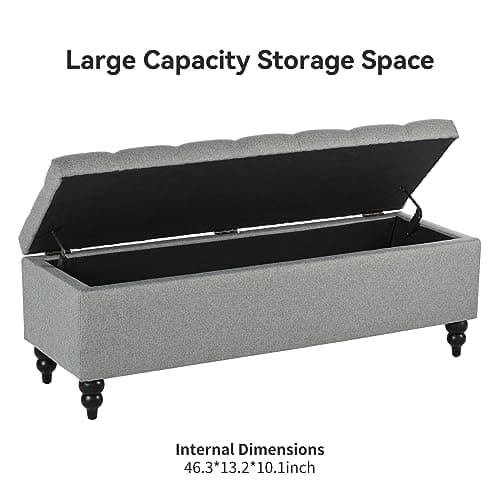 End of Bed Storage Ottoman Bench, Button Tufted Upholstered - Grey