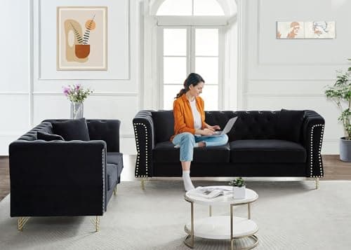Velvet Chesterfield Sofa Set for Living Room, Bedroom, Office, Apartment - 2 Pieces