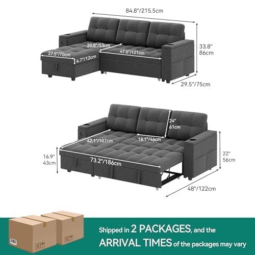 YITAHOME 4-Seat Dark Gray L-Shaped Sleeper Sofa with Storage Chaise