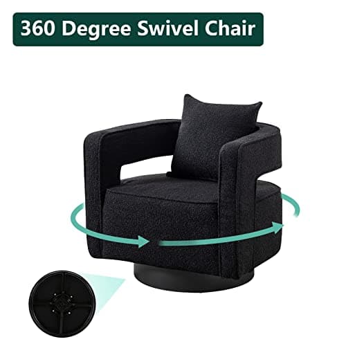ODUWA Modern Round Boucle Swivel Chair Set of 2, Black Base, Living Room Nursery Comfortable