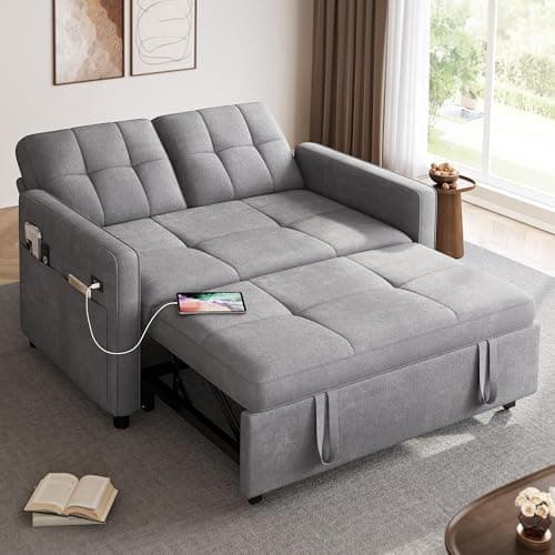 YITAHOME 55" Convertible Sofa Bed, Beige Reclining Sleeper with Side Pocket