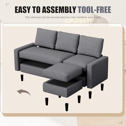 JAMFLY L-Shaped Couch for Living Room, Dark Grey Reversible Chaise