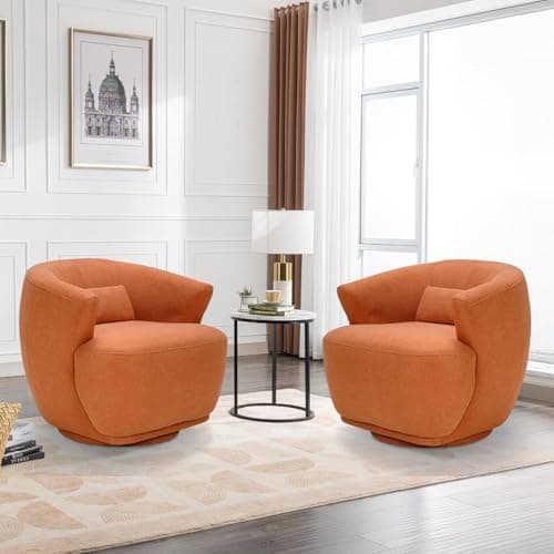 CANMOV Modern Orange Fabric Swivel Barrel Chair, 360 Degree Rotation for Living Room, Bedroom, and Office