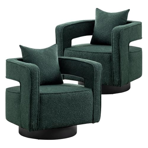 Black 360 Degree Swivel Teddy Accent Chair with Pillow