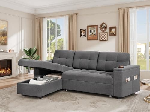 YITAHOME 4-Seat Dark Gray L-Shaped Sleeper Sofa with Storage Chaise