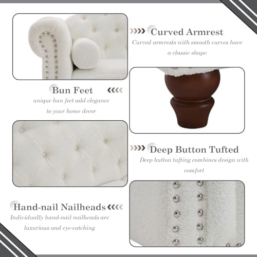 Modern 3-Seater Sofa Couch for Small Spaces, Teddy White