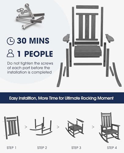 KINGYES Heavy Duty All-Weather Outdoor Rocking Chair, Gray