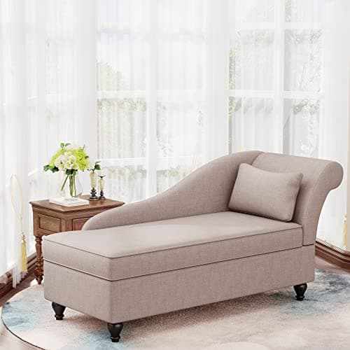 Yongqiang Tan Upholstered Wood Leg Chaise Lounge for Living Room and Bedroom