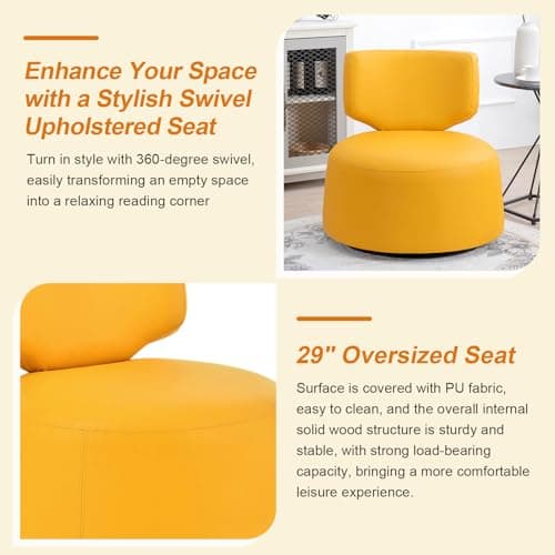 Modern PU Leather Swivel Chair, 360° Rotatable, Living Room, Bedroom, Office