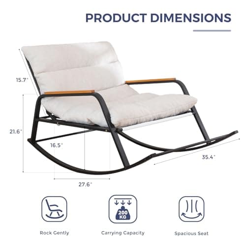 MAXYOYO Beige Adjusting Reclining Rocking Chair with Wide Teddy Cushion
