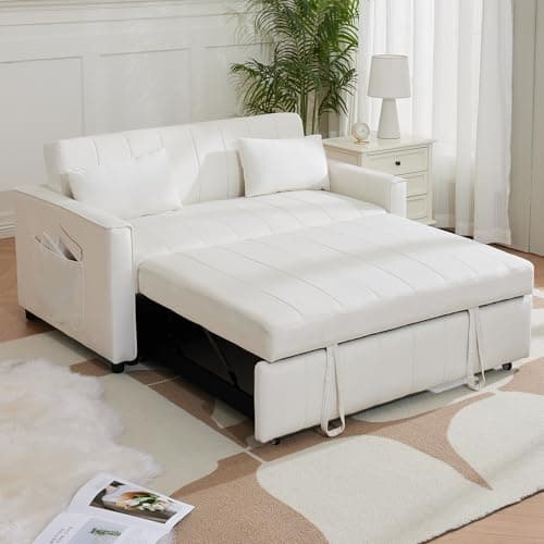 Black 55.51" 3-in-1 Futon Sofa Bed with Pullout Bed & Adjustable Backrest