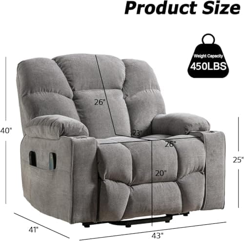 CANMOV Heavy Duty Electric Lift Recliner Chair with Massage, Heat, USB, Grey