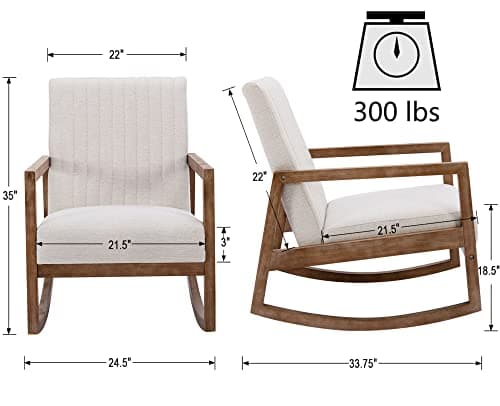 VESCASA Beige Linen Tufted Mid-Century Rocking Chair, Light Walnut Frame, Living Room Nursery Bed RocChair